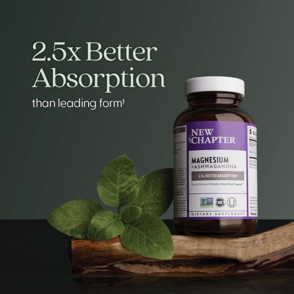 New Chapter Magnesium + Ashwagandha - Supports Muscle & Bone Health* - Highly Absorbable - Non-GMO, Kosher, Vegan & Gluten Free